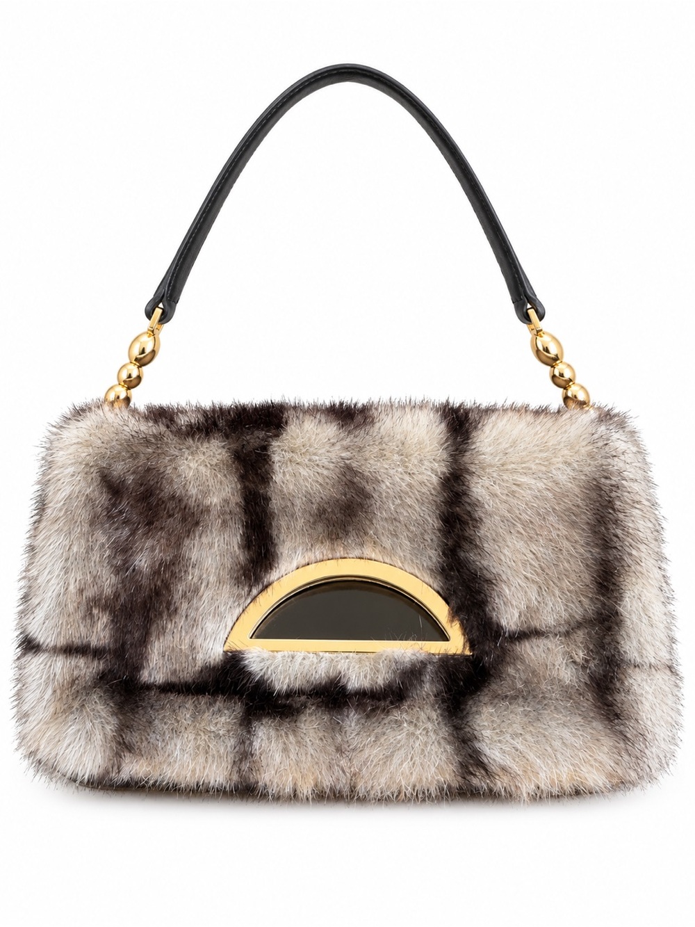 Unbranded Plush Fur Trim Black Shoulder Bag Silver Hardware